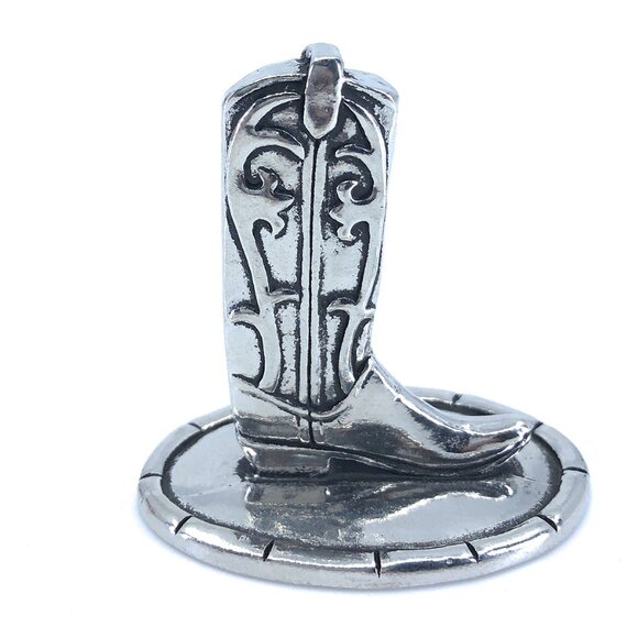Handmade Small Pewter Cowboy Boot Ring Holder Rodeo Horse Riding Gift - Picture 1 of 3